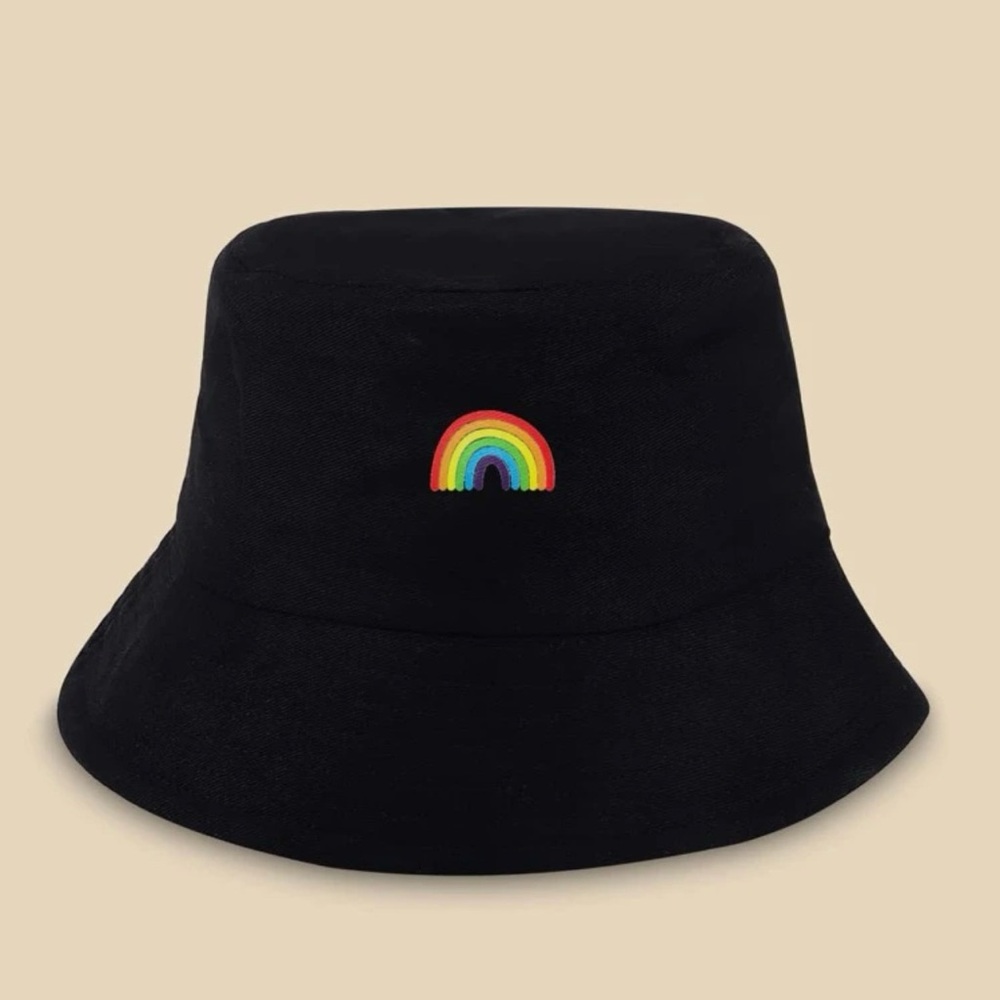 Black Bucket Hat with Rainbow Embroidery